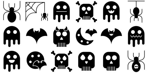 Set Of Linear Skull Icons Collection Isolated Silhouette Solid Icons Including Spider,Skull,Ghost,Bat Outline Icons Collection. Simple Vector Illustration