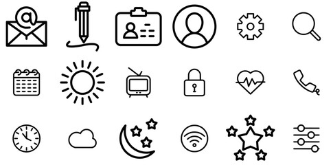 A Collection Of Simple User Interface Icon Set Icons Silhouette Vector Logo Design Containing Music-Button,Setting,Mixer-Audio,Preferences,Television Solid Icon Collection. Vector Illustration