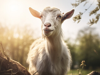 Obraz premium At a natural farm, goats flourish, yielding nutritious milk and cheese