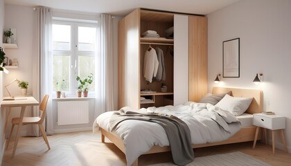 Fototapeta premium Scandinavian bedroom interior design bedroom