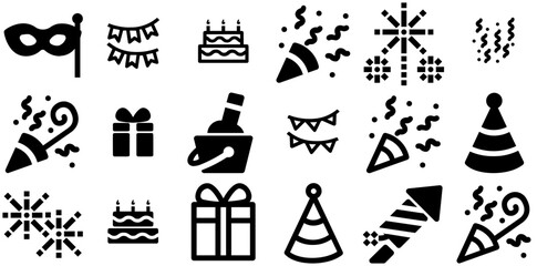 A Collection Of Party Icons Web Header Banner Design Containing Party,Trumpet,New-Year,Birthday,Confetti Set Vector Flat Line Icons