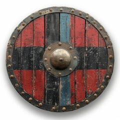 Metal and Wood Shield on White Background