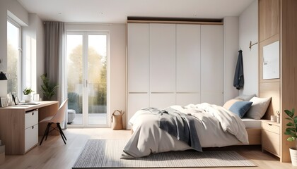 Fototapeta premium Scandinavian bedroom interior design bedroom