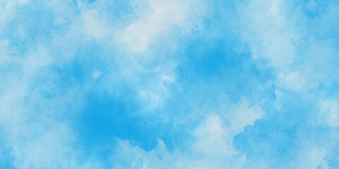 Abstract Blue watercolor painted cloudy sky background, clear blue sky background summer season clouds texture, The summer is colorful clearing day Good weather with natural clouds.	