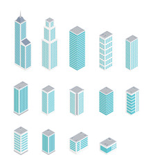 Vector isometric business office buildings skyscrapers set.
