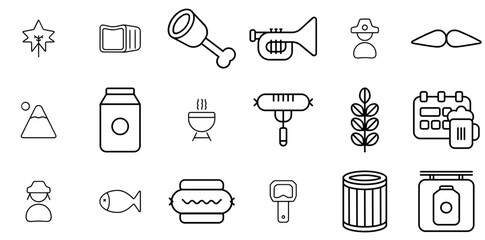 Set Of October Fest Vector Symbols Apps, Websites Ui Designs Suitable For Food,Hotdog,Meal,Beer,Party Vector Illustration Linear Pictogram Pack