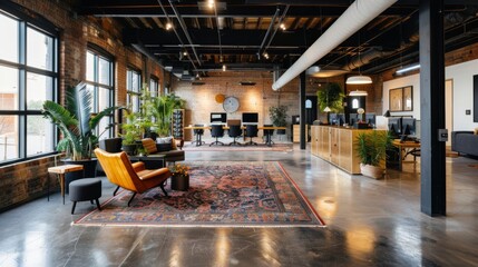 A renovated industrial building repurposed as a trendy office space