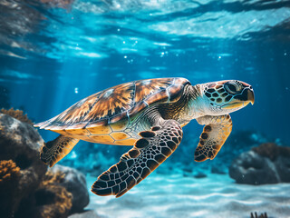 Fototapeta premium Similan National Park hosts a graceful hawksbill sea turtle