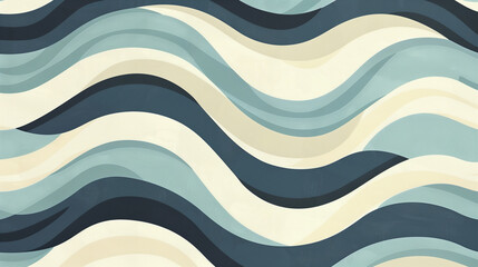 Abstract wave pattern with flowing lines in blue and beige tones