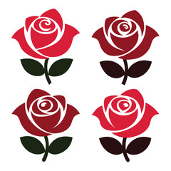 Set of rose flower vector icon on white background