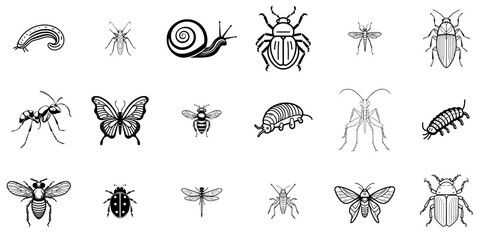 Mega Set Of Vector Insect Isolated Silhouette Solid Icons With Animal,Insect,Forest,Earthworm,Bug Vector Icon Set Linear Pictogram Pack