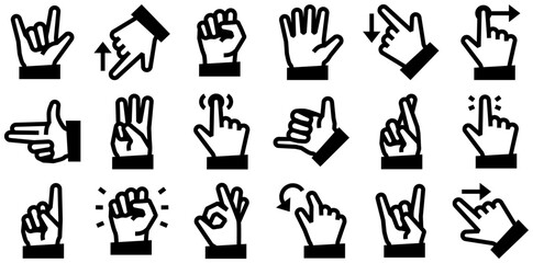 Mega Set Of Vector Gemo Hand Gestures Isolated Silhouette Solid Icons With Show,Move,Finger,Gesture,Hand Set Vector Flat Line Icons