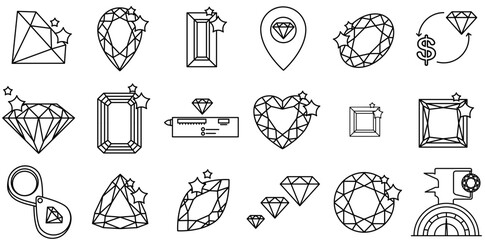 A Collection Of Gemstone Cuts Icons Web Header Banner Design Containing Gemstone,Diamond,Crystal,Cut,Jewellery Simple Black Style Symbol Sign For Apps And Website, Vector Illustration