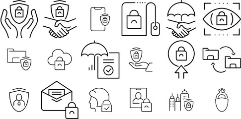 Set Of Gdpr Business Icons Web Header Banner Design Containing Lock,Protection,Data,Gdpr,Secure Set Vector Flat Line Icons