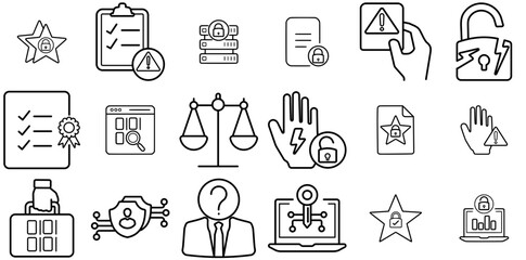 Mega Set Of Vector Gdpr Line Icons Icons Web Header Banner Design Containing Secure,Safety,Security,Lock,Protection Set Vector Flat Line Icons