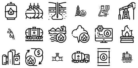 Mega Set Of Vector Gas Fuel Industry Vector Symbols Apps, Websites Ui Designs Suitable For Gas-Pump,Tank,Supply,Gas,Into Set Vector Flat Line Icons
