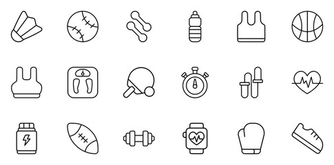 Mega Set Of Vector Fitness Line Nh Icons Silhouette Vector Logo Design Containing Gym,Fitness,Training,Health,Sport Set Vector Flat Line Icons