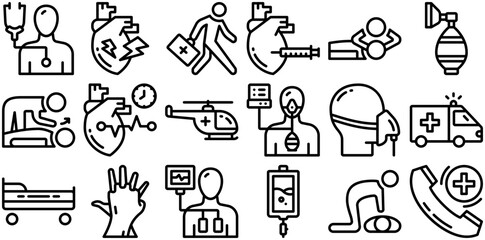 A Collection Of First Aid Icons Collection Isolated Silhouette Solid Icons Including Cpr,Heart,Emergency,Hospital,Medical Set Vector Flat Line Icons