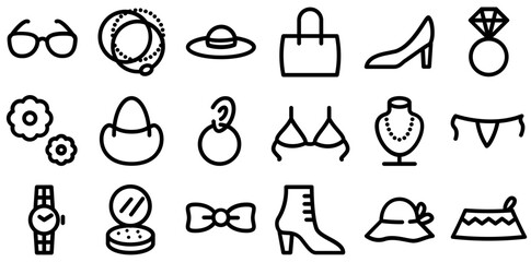 Set Of Linear Fashion Accesoris Icons Web Header Banner Design Containing Accessories,Elegance,Fashion,High-Heels Vector Illustration Linear Pictogram Pack