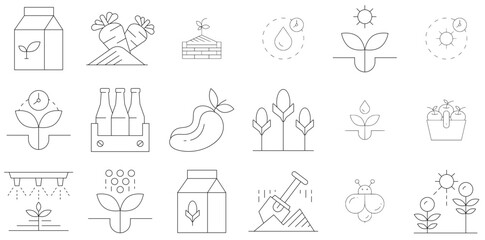 Mega Set Of Vector Farming Thin Line Icons Collection Isolated Silhouette Solid Icons Including Growth,Plant,Sprout,Seedling,Agriculture Set Vector Flat Line Icons