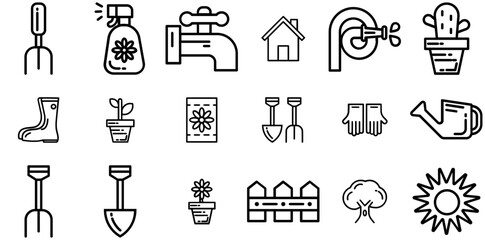 A Collection Of Farm Garden Line Icons Silhouette Vector Logo Design Containing Gardening,Nature,Farm,Garden,Plant Infographic Simple Vector Illustration Logo