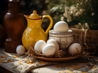 Decorative ceramic hen and egg condiment set perfect for Easter ambiance