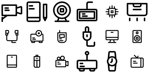 Set Of Electronic Device Icons Silhouette Vector Logo Design Containing Computer,Technology,Camera,Device,Electronic Infographic Simple Vector Illustration Logo