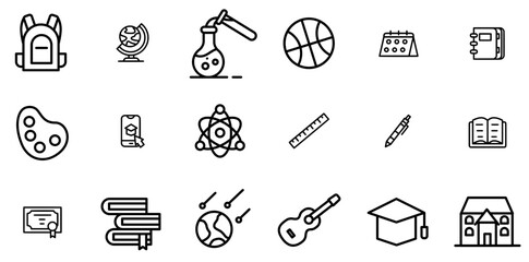Set Of Linear Education Icons Collection Isolated Silhouette Solid Icons Including Earth,Book,College,Science,School Outline Icons Collection. Simple Vector Illustration