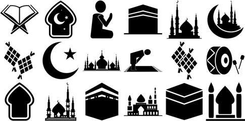 Set Of Linear Eid Al Fitr Vector Symbols Apps, Websites Ui Designs Suitable For Eid-Al-Fitr,Mosque,Islam,Eid-Al-Adha,Muslim Vector Icons Illustration Collection