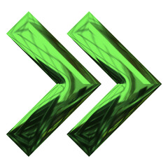 green colored straight 3d chrome metal effect forward arrow transparent background graphic elements.