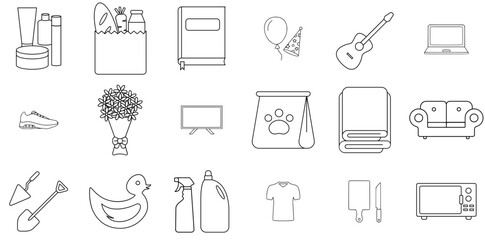 Set Of Ecommerce Product Outline Isolated Silhouette Solid Icons With Ecommerce,Equipment,Product,Electronics,Technology Vector Icon Set Linear Pictogram Pack