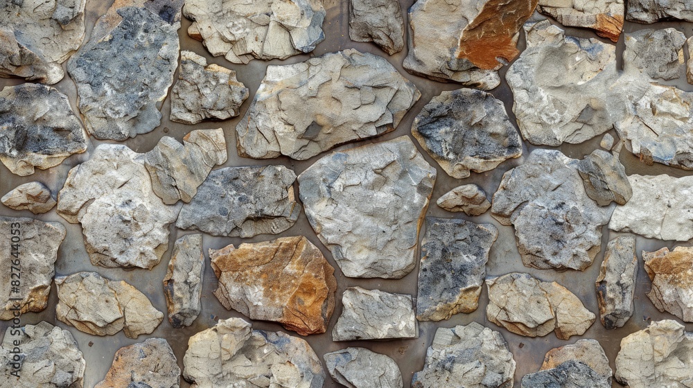 Poster seamless stone wall background with large stone elements and a textured mix of differently arranged 