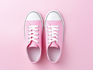 Atop a gentle pastel backdrop, pink shoes provide space for customizable text