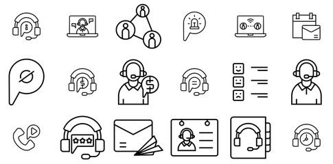 Set Of Contact And Support Line Icons Web Header Banner Design Containing Chat,Call-Center,Headphone,Communication,Call-Service Pictograms And Infographics Design Elements Vector Illustration