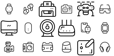 Set Of Computer And Device Part Icons Collection Isolated Silhouette Solid Icons Including Hardware,Camera,Gadget,Dslr,Photography Business Infographic Elements Logo Vector Illustration