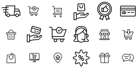 Mega Set Of Vector Commerce And Shopping Icons Silhouette Vector Logo Design Containing Shop,Buy,Cart,Shopping,Commerce Vector Illustration Linear Pictogram Pack