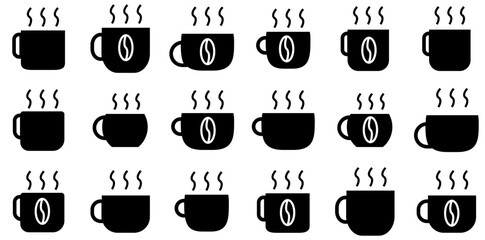 Set Of Coffee Glyph Icons Web Header Banner Design Containing Coffee,Drink,Rest,Coffee-Break,Caffeine Set Vector Flat Line Icons