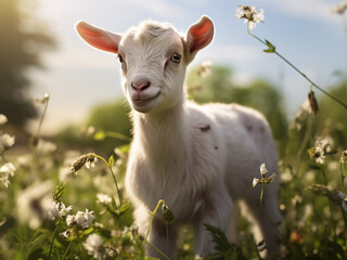Obraz premium Meadow's tranquility captured in a goatling's portrait