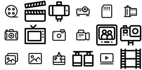 Set Of Linear Camera Accessories Icons Silhouette Vector Logo Design Containing Image,Camera,Photo,Video,Film Vector Icon Set Linear Pictogram Pack