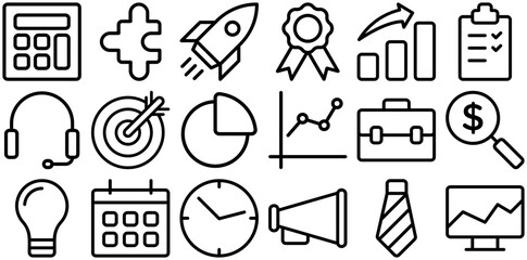 A Collection Of Business Line Icons Web Header Banner Design Containing Business,Marketing,Economy,Company,Tie Stroke Icon Collection. Vector Illustration