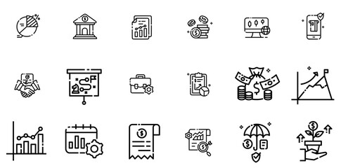 Set Of Linear Business Finance Icons Web Header Banner Design Containing Finance,Diagram,Money,Profit,Business Vector Icon Set Linear Pictogram Pack