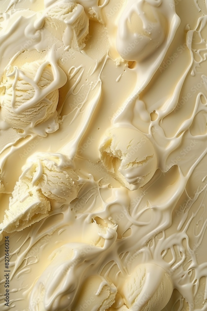 Poster a close up of a white ice cream with a drizzle of syrup. the ice cream is sliced and has a few piece