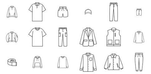 Set Of Apparel Vector Symbols Apps, Websites Ui Designs Suitable For Fashion,Shirt,Pants,Clothing,Apparel Vector Icon Set Linear Pictogram Pack