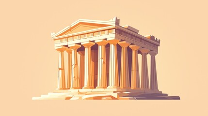 Naklejka premium Illustration of a Greek temple set against a warm brown backdrop showcasing a flat design with intricate architectural details This ancient monument features iconic columns reminiscent of t