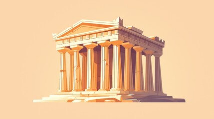 Fototapeta premium Illustration of a Greek temple set against a warm brown backdrop showcasing a flat design with intricate architectural details This ancient monument features iconic columns reminiscent of t