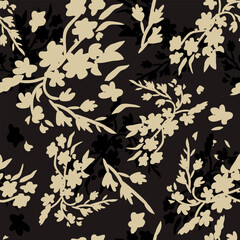 Vector seamless abstract floral pattern with light simple flowers on dark background