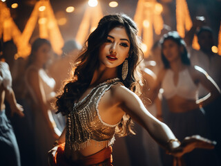 A lively gathering of Asian individuals, immersed in dance and revelry