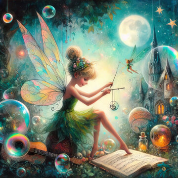 Mixed media painting of a whimsical elf ada