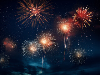 Fototapeta premium Explosive fireworks light up the dark night sky in a dazzling display
