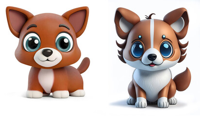 Obraz premium Two cute dogs for stickers on white background